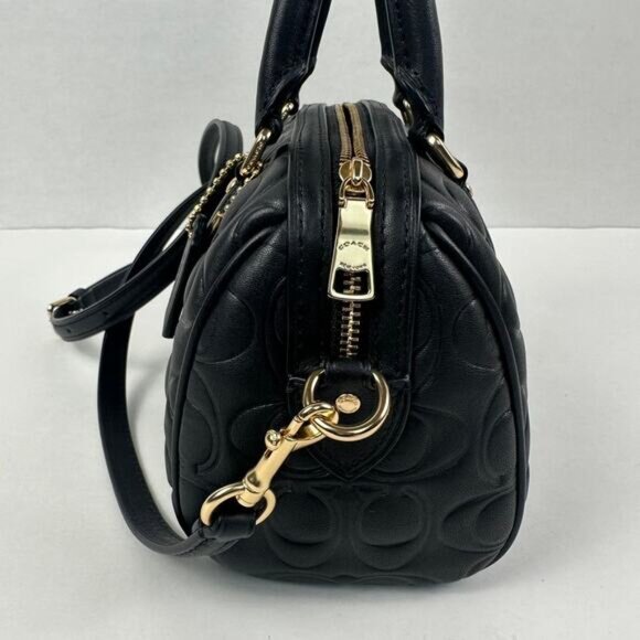 Coach Mini Rowan Crossbody Bag In Signature Leather IN Black - Picture 4 of 13